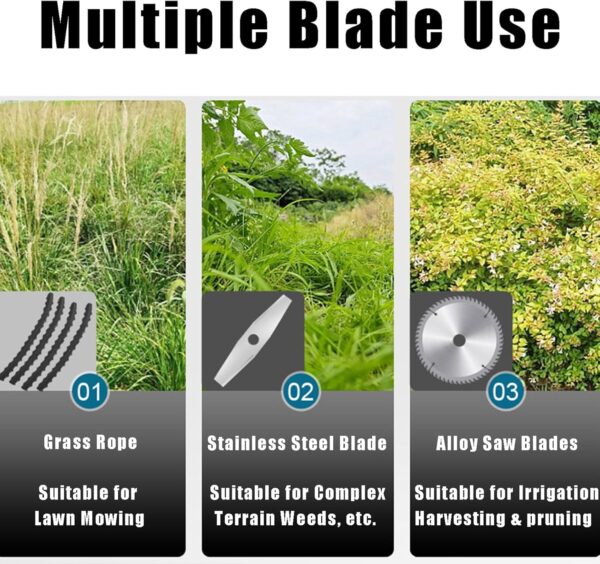 Cordless Grass Trimmer – Electric Strimmer with 115-145cm Telescopic Shaft, 3 Blade Types, 2 x 21V Batteries, Digital Display & Removable Wheels for Lawn Care & Weed Pruning - Image 3