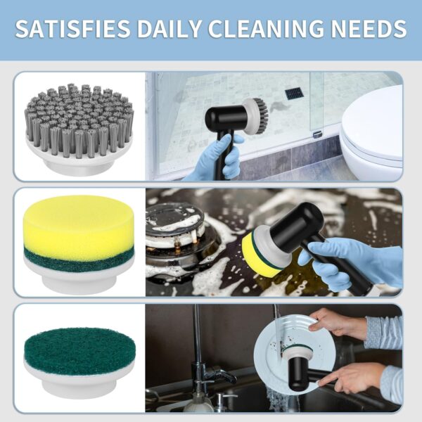 Electric Cleaning Brush, Cordless Electric Scrubber with 3 Replaceable Brushes, Waterproof Electric Spin Scrubber for Cleaning Bathroom, Kitchen, Floor, Rechargeable Power Scrubber, Black - Image 5