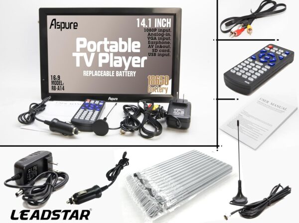 14Inch Portable Digital DVB-T2 HD Freeview LED TV with charger battery compartment for Car,Camping,Outdoor, Kitchen.Rechargeable Batteries,Television/Monitor with media Player USB LEADSTAR - Image 6