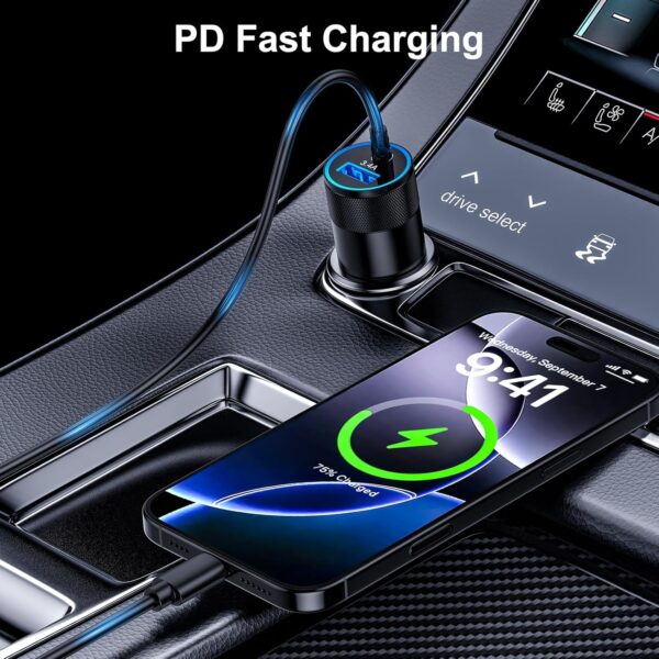 3.4A Car Charger Cigarette Lighter with 3.3ft USB C Cable Fast Charge Car Phone Charger Socket for iPhone 16 Pro Max Plus 15/13/14/12 Samsung S25 S25Ultra S24 S23 S22 A54 A13 A14 A05s iPad - Image 3