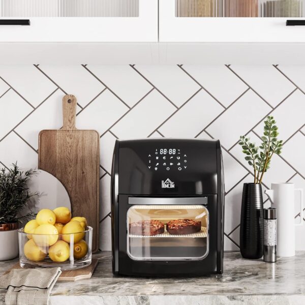 HOMCOM 12L 8 in 1 Digital Air Fryer Oven with Roast, Bake, Dehydrate, 8 Preset Modes, Rapid Air Circulation, Timer, Inner Light, Memory Function, 1800W, Dish Wash Accessory, Black - Image 3