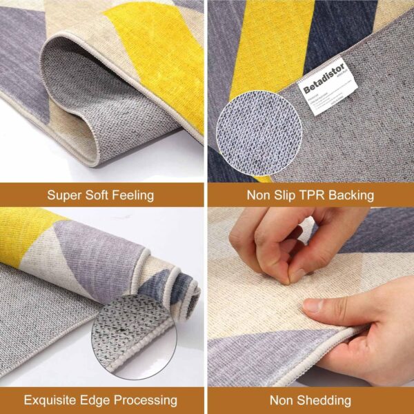 Betadistor Area Rugs 160 x 230 CM Large Living Room Rug Soft Short Pile Geometric Rug Non Slip Washable Rug Indoor Floor Cover Foldable Carpet Office Bedroom Kitchen, Yellow and Grey, 303-05160 - Image 9