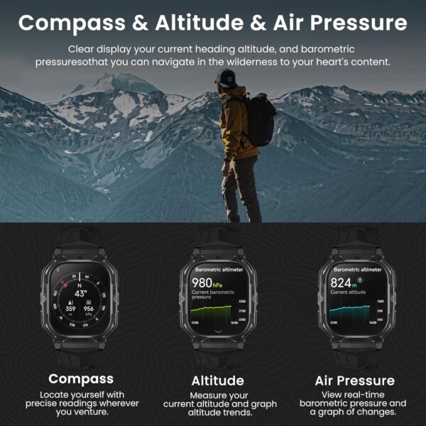 Smart Watch,Built in GPS,480mAh Extra-large Battery,5ATM&IP69 Waterproof,1.96'' AMOLED HD Display AI Voice Assistant Rugged Military Full Metal Body Smartwatch for Android iOS - Image 7
