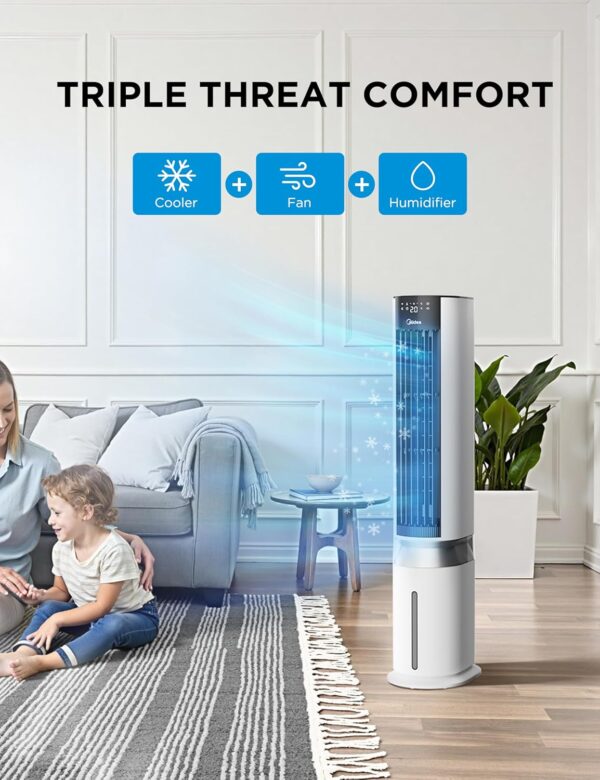 Midea 7L 3-in-1 Air Cooler, Ultra-Quiet Operation, Sensicool Energy Saving, 6 Speeds & 5 Modes, 12H Timer, Detachable and Washable Filter, LED Display & Remote Control, AC Powered for Home & Office - Image 8