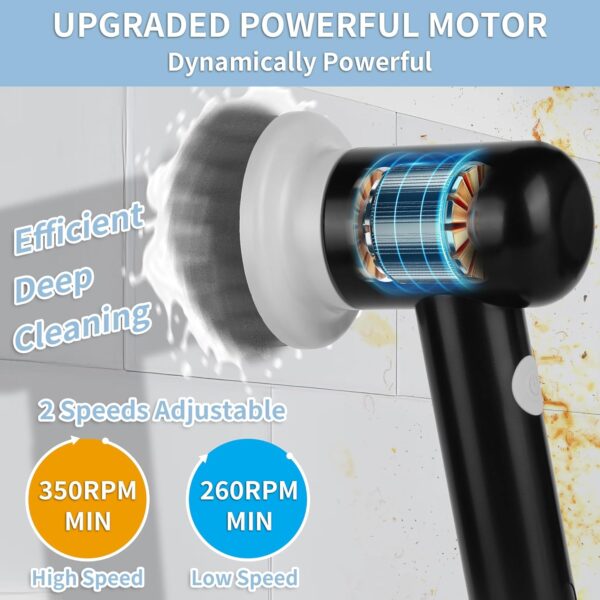Electric Cleaning Brush, Cordless Electric Scrubber with 3 Replaceable Brushes, Waterproof Electric Spin Scrubber for Cleaning Bathroom, Kitchen, Floor, Rechargeable Power Scrubber, Black - Image 4