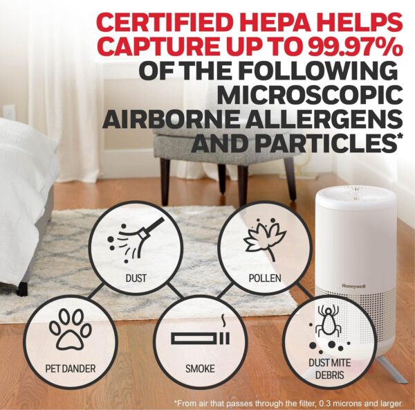 Honeywell HPA830W Designer Series HEPA Air Purifier Tower, Medium-Large Room (190 sq ft), White – Features Intelligent Auto Mode and UltraQuiet Technology - Image 3