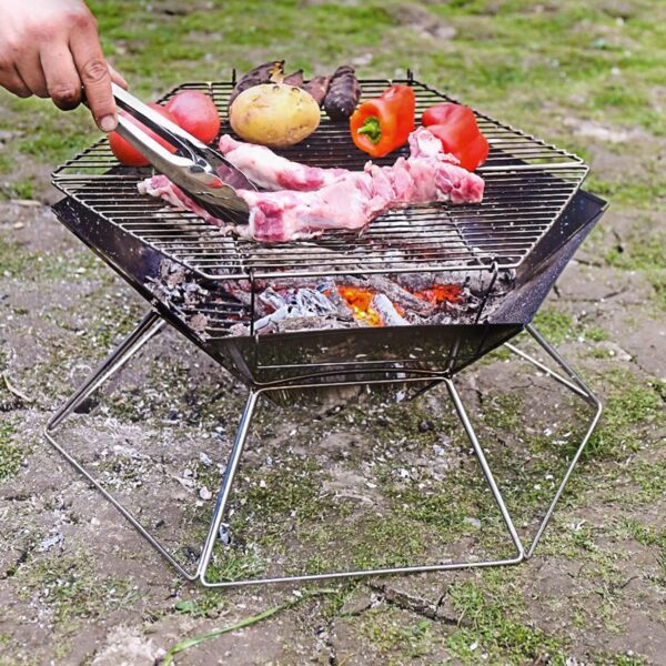 BBQ Charcoal Grill 304 Stainless Steel Camping Fire Pit,Large Cpacity Hexagonal Collapsible Campfire Grill with Carrying Bag for Outdoor Cooking Camping Picnic & Bonfires - Image 3