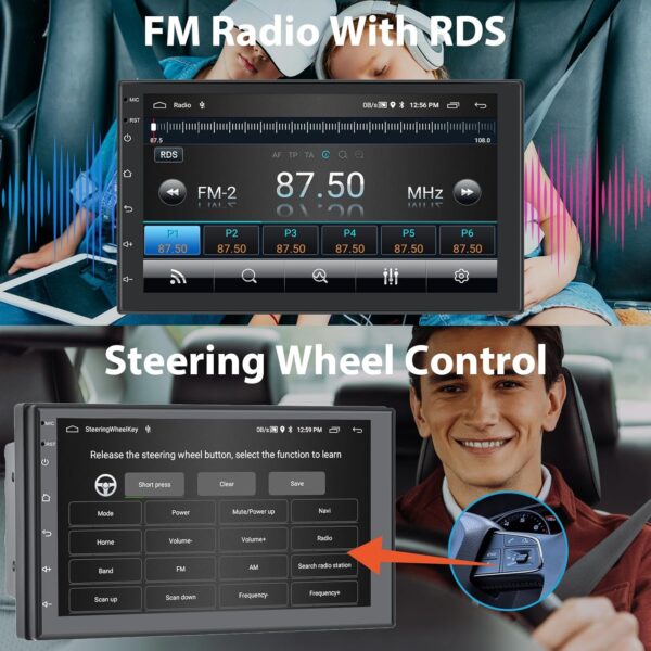 [2GB+64GB] Car Radio Double Din mit GPS Navi Android mit Wireless Carplay, Android Auto, 7 Inch Touchscreen 1080P Screen Car Stereo Radio, Bluetooth, Hifi, FM/RDS Radio, Wifi, AHD Camera, USB 2 Din - Image 6