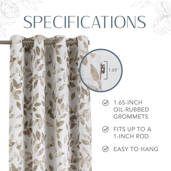 Elrene Home Fashions Botanical Print Blackout Window Curtain Panel, Linen, 52" W x 95" L (Pack of 1) - Image 5