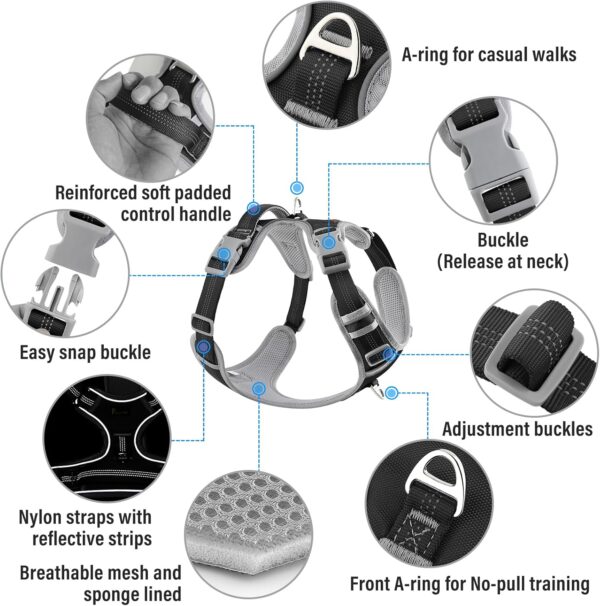 Plutus Pet No Pull Dog Harness, Release At Neck, Reflective Adjustable Dog Vest Harness, Easy Control Handle for Walking, for Small Medium Large Dogs, Black, M - Image 3