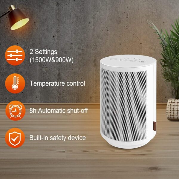 MYCARBON Electric Heater, Ceramic Space Heater with Remote Control, Overheating & Tip-Over Protection, 8H Timer, 60° Oscillation, Safety Portable Heaters with Thermostat for Home Office Use - Image 4