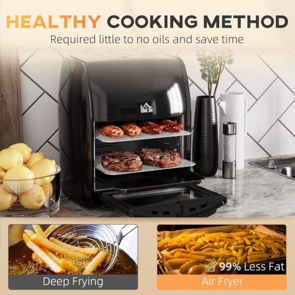 HOMCOM 12L 8 in 1 Digital Air Fryer Oven with Roast, Bake, Dehydrate, 8 Preset Modes, Rapid Air Circulation, Timer, Inner Light, Memory Function, 1800W, Dish Wash Accessory, Black - Image 4