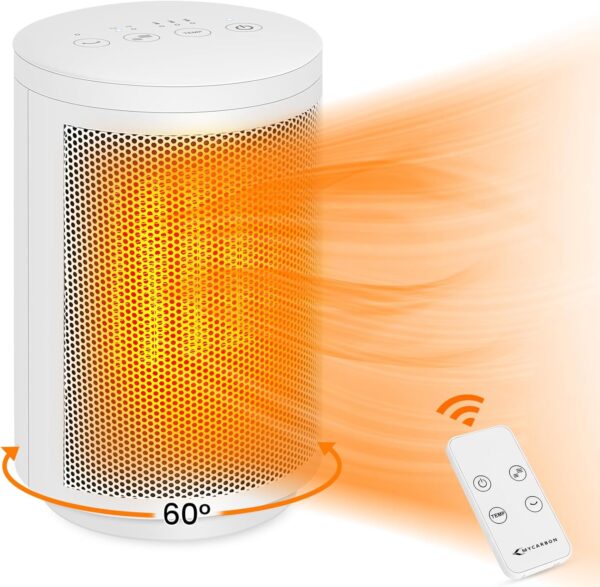 MYCARBON Electric Heater, Ceramic Space Heater with Remote Control, Overheating & Tip-Over Protection, 8H Timer, 60° Oscillation, Safety Portable Heaters with Thermostat for Home Office Use - Image 2