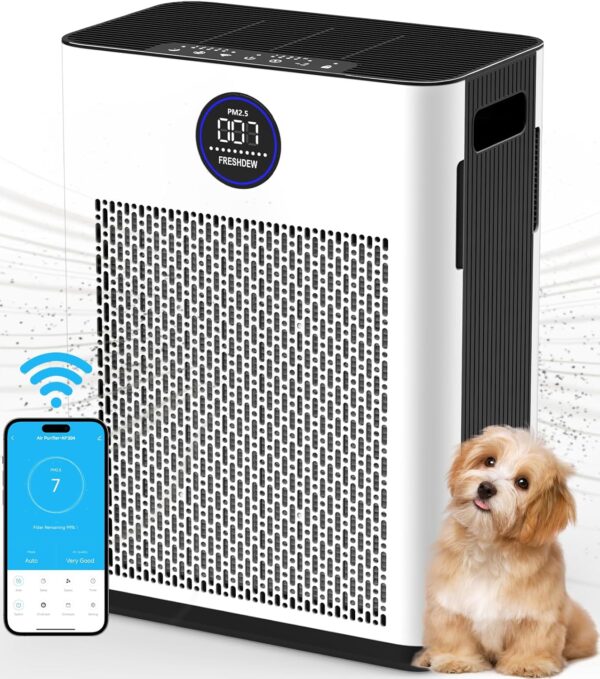Air Purifiers for Home,FRESHDEW Air Purifiers for Bedroom Up to 170m² With Smart WiFi,Air Quality and Light Sensors,Double-sided Air Inlet,H13 HEPA Fliter for Pet Odor, Dust, Smoke, Wildfire 22dB - Image 2