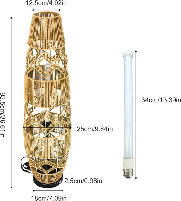 LUVODI Woven Rattan Floor Lamp: 93cm Tall Hand-Woven Free Standing Floor Lamp Night Light with Led Light Bar, Corner Floor Lamp for Reading, Living Room, Tea Room - Image 3