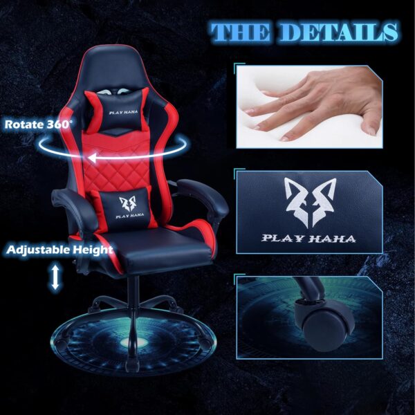 Gaming chair Office chair Swivel chair Computer chair Work chair Desk chair Ergonomic Chair Racing chair Leather chair Video game chairs (Red,lumbar pad) - Image 10