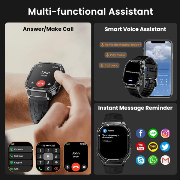 Smart Watch,Built in GPS,480mAh Extra-large Battery,5ATM&IP69 Waterproof,1.96'' AMOLED HD Display AI Voice Assistant Rugged Military Full Metal Body Smartwatch for Android iOS - Image 10