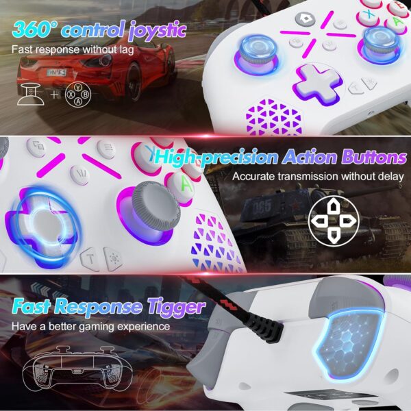 Lapezei【Requires manual upgrade Wired controller for Xbox One Controller for Xbox One X/S,Series X/S/PC Windows 7/8/10/11,Android,iOS,With Flash Strip/3.5mm Audio Jack with Cable - White - Image 6