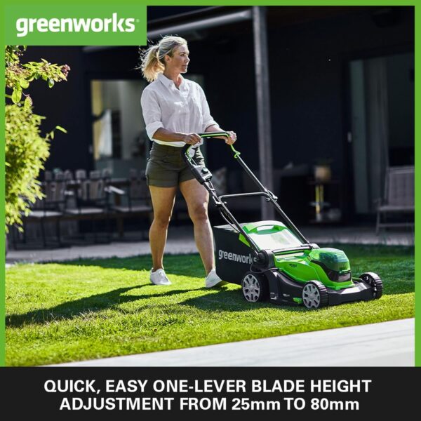 Greenworks G24X2LM41K2X Cordless Lawnmower for Lawns up to 220m², 41cm Cutting Width, 50L Bag PLUS Two 2 x 24V (48V equivalent) 2Ah Batteries and Twin Charger - Image 6