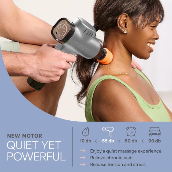 Sonic Handheld Percussion Massage Gun - Deep Tissue Massager for Sore Muscle and Stiffness - Quiet, 5 Speed High-Intensity Vibration - Quick Rechargeable Device - Includes 8 Massage Heads (Silver) - Image 7