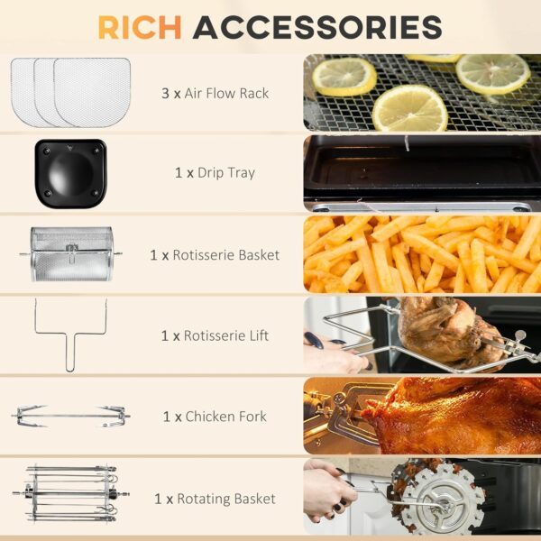 HOMCOM 12L 8 in 1 Digital Air Fryer Oven with Roast, Bake, Dehydrate, 8 Preset Modes, Rapid Air Circulation, Timer, Inner Light, Memory Function, 1800W, Dish Wash Accessory, Black - Image 5