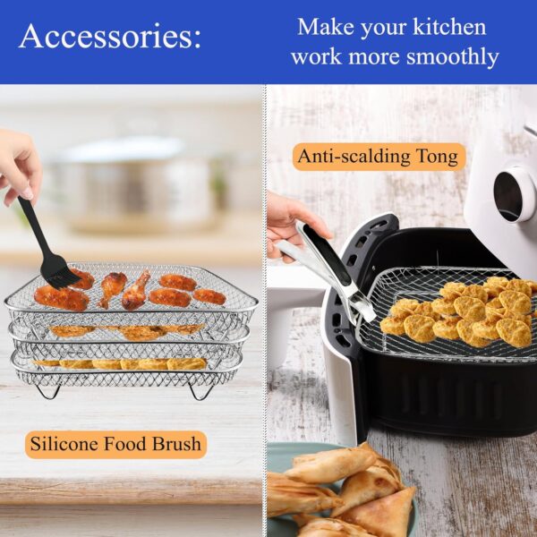 Square Air Fryer Rack Set by Magla. Compatible with Ninja Speedi 5.7L, Cosori 5.5L, Tefal 6.5L etc. Including 8 Extendable Feet and 100 Parchment Paper. Air Fryer Accessories, UK Brand - Image 4