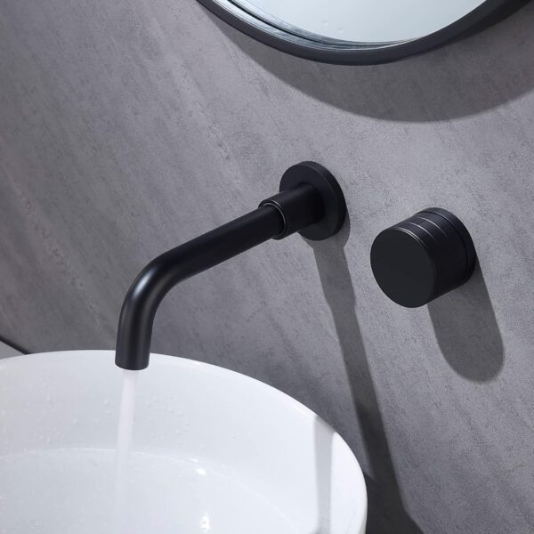 Brass Concealed Wall Mounted Bathroom Faucet Basin Sink Mixer Taps,Knob Handle Swivel Spout Matte Black - Image 3