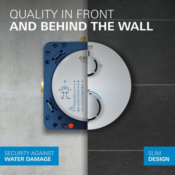 GROHE Precision Round - Concealed Shower System with 2 Outlets Thermostat (25 cm Round Head Shower 1 Spray, 11 cm Round Hand Shower 2 Sprays, Shower Hose 1.5 m, Circular Trim), Chrome, 34883000 - Image 10