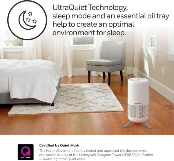 Honeywell HPA830W Designer Series HEPA Air Purifier Tower, Medium-Large Room (190 sq ft), White – Features Intelligent Auto Mode and UltraQuiet Technology - Image 7