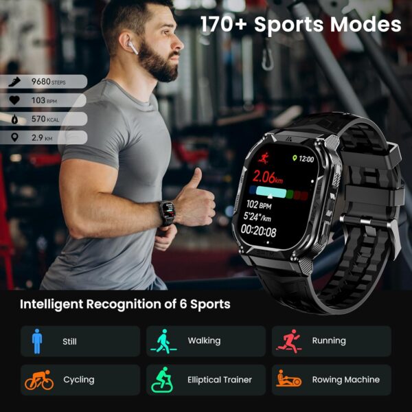Smart Watch,Built in GPS,480mAh Extra-large Battery,5ATM&IP69 Waterproof,1.96'' AMOLED HD Display AI Voice Assistant Rugged Military Full Metal Body Smartwatch for Android iOS - Image 9