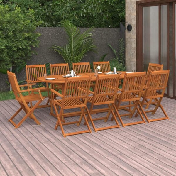 Homgoday 10 Seater Foldable Garden Dining Set, Wooden Dining Table and Chairs, Weatherproof Outdoor Patio Conservatory Balcony Backyard Yard Poolside Furniture Set Solid Acacia Wood - Image 3