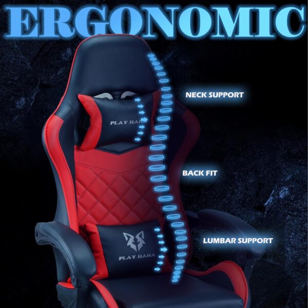 Gaming chair Office chair Swivel chair Computer chair Work chair Desk chair Ergonomic Chair Racing chair Leather chair Video game chairs (Red,lumbar pad) - Image 8