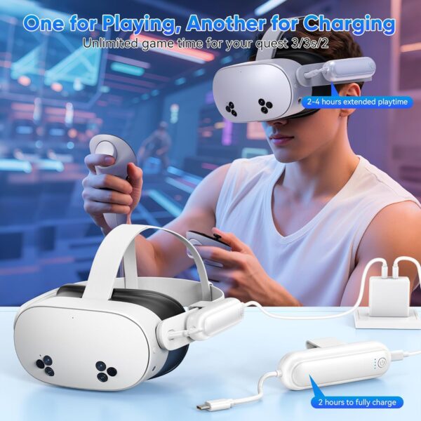 YUANHOT 2 Pack Battery Pack for Meta Quest 3S/3/2, 20000mWh 18W Fast Charging for Oculus Quest 3S/3 Accessories, Extended VR Headset, Lightweight and Portable Charger for Extra 2-4H - Image 4