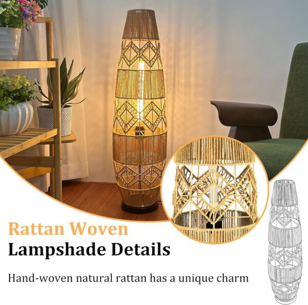 LUVODI Woven Rattan Floor Lamp: 93cm Tall Hand-Woven Free Standing Floor Lamp Night Light with Led Light Bar, Corner Floor Lamp for Reading, Living Room, Tea Room - Image 4