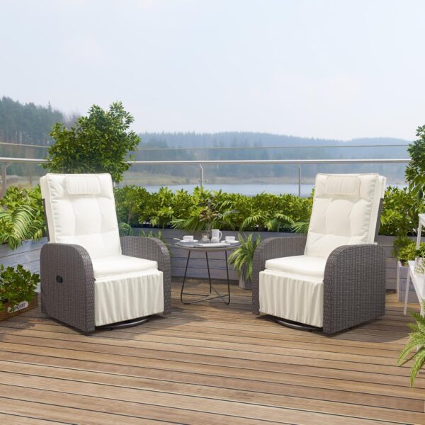 Mondeer Garden Recliner Chair, PE Rattan Lounge Armchair with Adjustable Backrest and 360° Swivel Base for Garden Terrace Indoor and Outdoor, Grey and Beige - Image 9