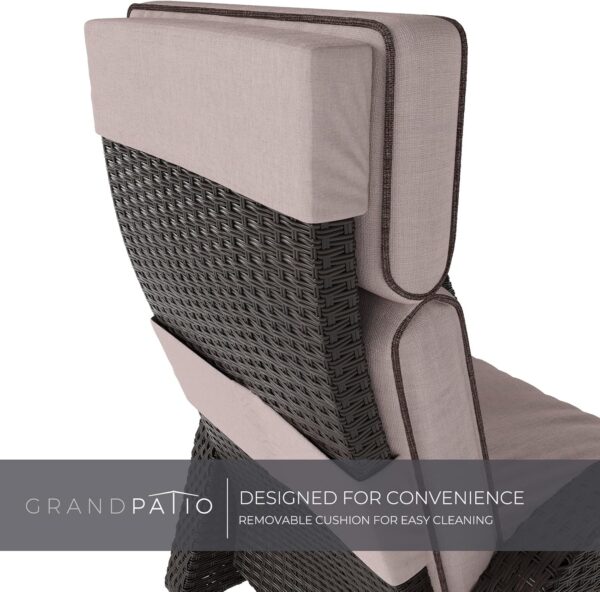 Grand patio Recliner Sun Lounger for Garden, Adjustable Position Height Armchair with Flip Table and Cushion, Lounge Chair for Indoor, Outdoor (Brown Wicker, Grey Cushion) - Image 10