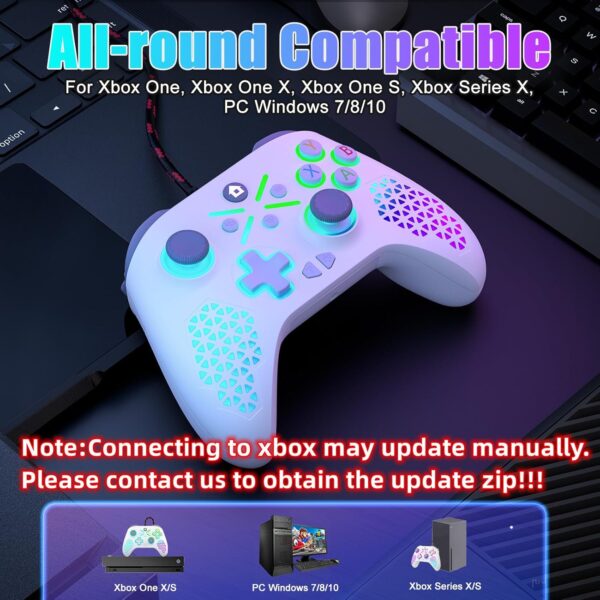 Lapezei【Requires manual upgrade Wired controller for Xbox One Controller for Xbox One X/S,Series X/S/PC Windows 7/8/10/11,Android,iOS,With Flash Strip/3.5mm Audio Jack with Cable - White - Image 4