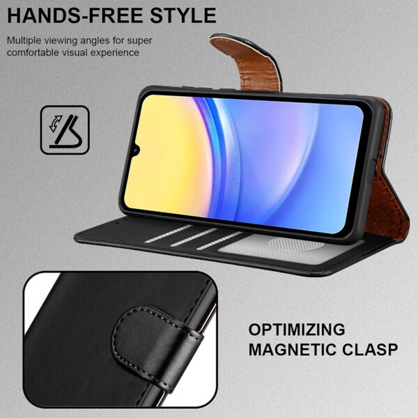 for Samsung Galaxy A15 Phone Case – Leather Wallet Cover, Book Flip Folio with Kickstand, Magnetic Closure, RFID Blocking, Shockproof Protection for Samsung A15 5G / A15 (Black) - Image 6