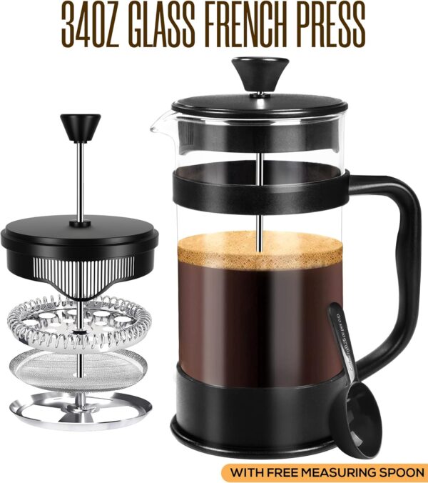 KICHLY 8 Cup French Press Coffee Maker and Tea Maker 1.0L Cafetiere with Heat Resistant Borosilicate Glass (1.0Ltr, 8 Cups, Black, Pack of 1) - Image 5