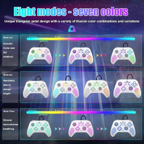 Lapezei【Requires manual upgrade Wired controller for Xbox One Controller for Xbox One X/S,Series X/S/PC Windows 7/8/10/11,Android,iOS,With Flash Strip/3.5mm Audio Jack with Cable - White - Image 3