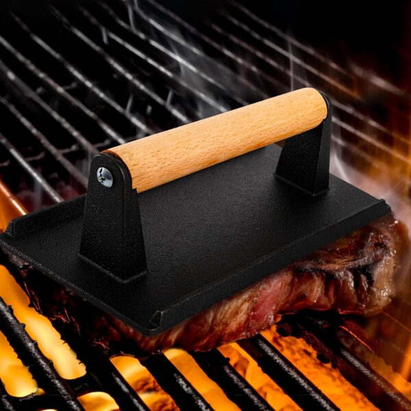 ZEAYEA 12 Inch Basting Cover and Grill Press Kit, BBQ Stainless Steel Griddle Accessories Kit for Hamburger Bacon Steak, Round Flat Top Griddle Cast Iron Grill Cooking Indoor or Outdoor Camping - Image 8