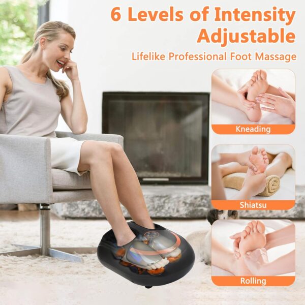 Foot Massager with Heat Shiatsu Foot Massager with Remote Deep Kneading Relief for Tired Muscles Electric Feet Massager Machine for Home and Office Gifts for Mom Dad Size Up to 12 Black - Image 5