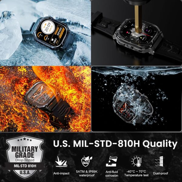 Smart Watch,Built in GPS,480mAh Extra-large Battery,5ATM&IP69 Waterproof,1.96'' AMOLED HD Display AI Voice Assistant Rugged Military Full Metal Body Smartwatch for Android iOS - Image 3