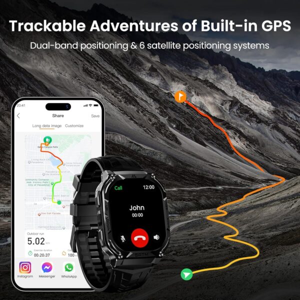 Smart Watch,Built in GPS,480mAh Extra-large Battery,5ATM&IP69 Waterproof,1.96'' AMOLED HD Display AI Voice Assistant Rugged Military Full Metal Body Smartwatch for Android iOS - Image 6