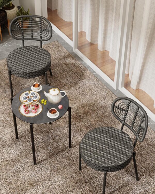 3 Pieces Patio Set, Outdoor Wicker Bistro Set All-Weather Rattan Deck Conversation Set of 3 with Table & Cushions for Deck, Patio, Balcony, Backyard, Black - Image 2