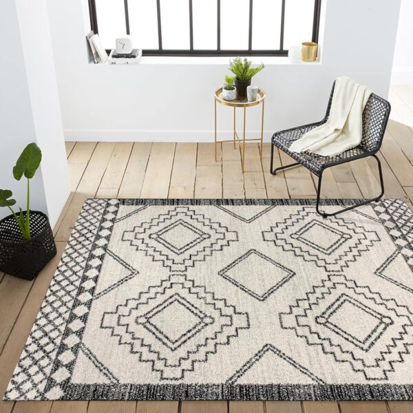 JONATHAN Y MOH200A-4 Amir Moroccan Beni Souk Indoor Area Rug, Bohemian, Sc&inavian, Transitional Easy Cleaning, Bedroom, Kitchen, Living Room, Non Shedding, Cream/Black, 120 cm X 180 cm - Image 7