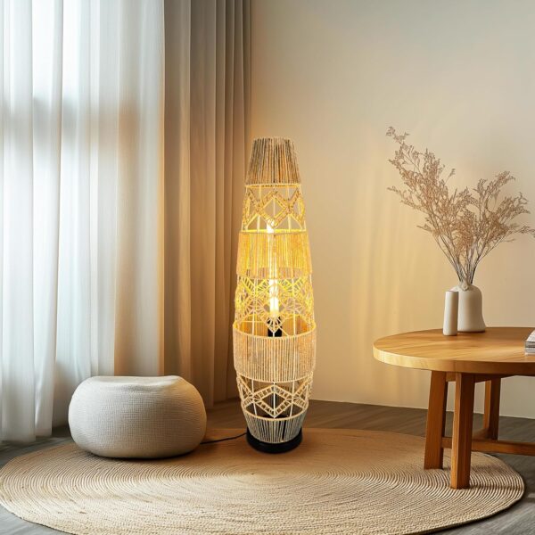 LUVODI Woven Rattan Floor Lamp: 93cm Tall Hand-Woven Free Standing Floor Lamp Night Light with Led Light Bar, Corner Floor Lamp for Reading, Living Room, Tea Room - Image 8