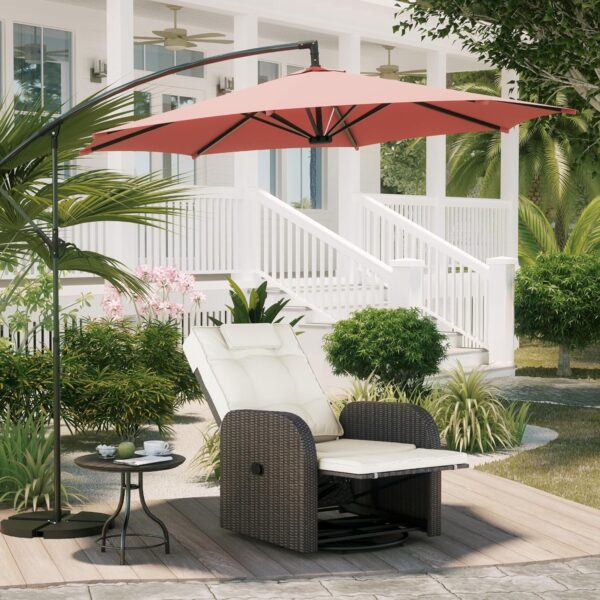 Mondeer Garden Recliner Chair, PE Rattan Lounge Armchair with Adjustable Backrest and 360° Swivel Base for Garden Terrace Indoor and Outdoor, Grey and Beige - Image 3