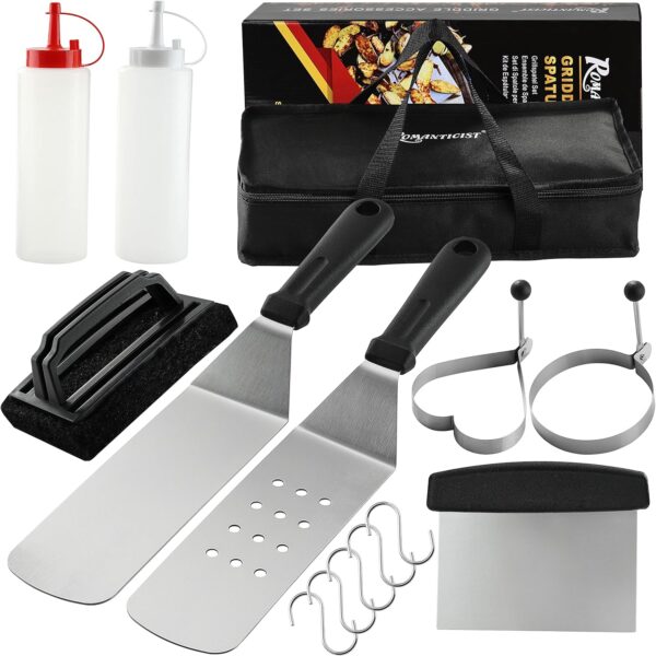 Romanticist 14Pcs Griddle Accessories Kit Flat top Griddle Tools Professional Heavy Duty Grill Spatula Accessories Set, Griddle Cleaning Kit Carry Bag for Outdoor Barbecue and Teppanyaki - Image 2
