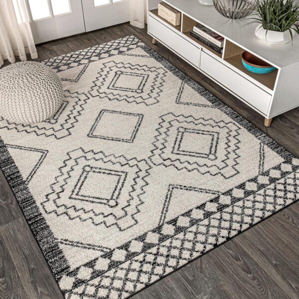 JONATHAN Y MOH200A-4 Amir Moroccan Beni Souk Indoor Area Rug, Bohemian, Sc&inavian, Transitional Easy Cleaning, Bedroom, Kitchen, Living Room, Non Shedding, Cream/Black, 120 cm X 180 cm - Image 5